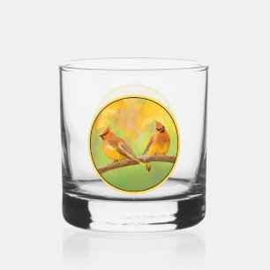 Cedar Waxwing Schilderij - Origineel Lief Wild Vog Whisky Glas