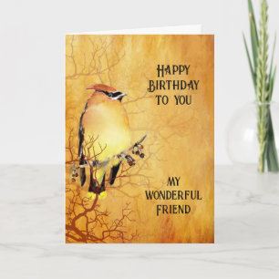 Cedar Waxwing Waterverf Prachtige Vriend Verjaarda Kaart