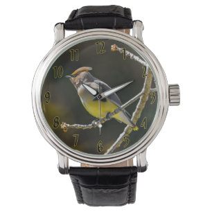 Cedar Waxwing zangvogel origineel wilde vogel foto Horloge