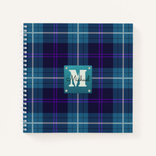 Celadon Blue Pset Tartan Leather Monogrammed Notitieboek