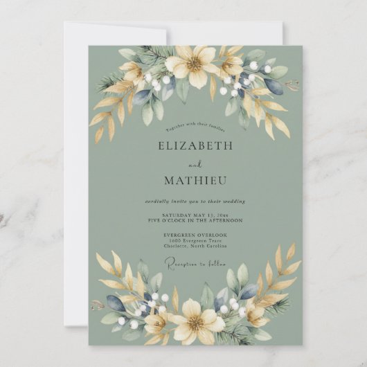 Celadon Champagnetinten Loof Huwelijk Eucalyptus Kaart (Voorkant)