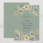 Celadon Champagnetinten Loof Huwelijk Eucalyptus Kaart (Voorkant / Achterkant)