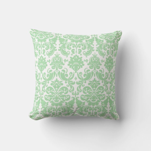 Celadon en White Elegant Damask Pattern Kussen (Voorkant)