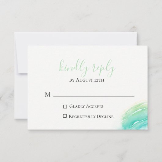 Celadon Green Beach Wedding RSVP Card (Voorkant)
