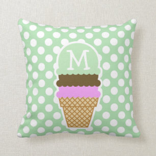 Celadon Groene Polka Dots; Ice Cream Cone Kussen