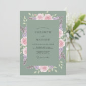 Celadon Lila Roze Bruiloft Kaart (Staand voorkant)