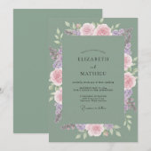 Celadon Lila Roze Bruiloft Kaart (Voorkant / Achterkant)