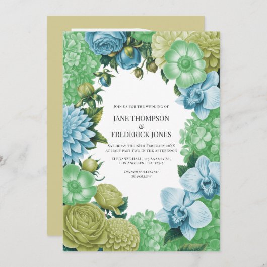 Celadon Mist, Soft Fern & Porcelain Blue Wedding Kaart (Voorkant / Achterkant)