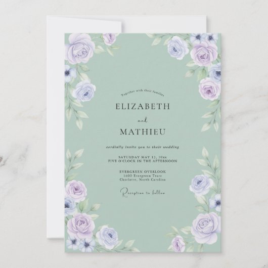Celadon Periwinkle Roze Bruiloft Kaart (Voorkant)