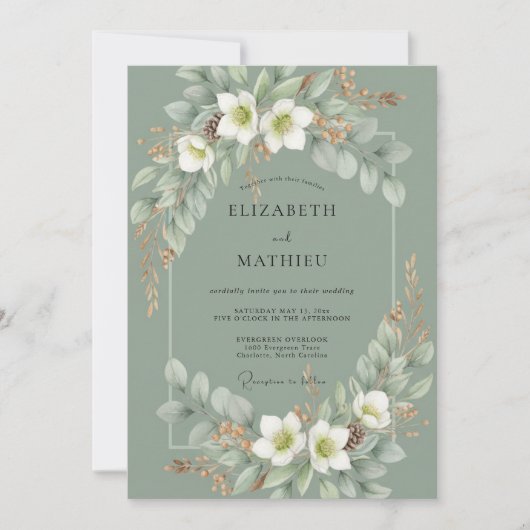 Celadon Witte Lelie Bruiloft Kaart (Voorkant)
