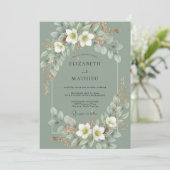 Celadon Witte Lelie Bruiloft Kaart (Staand voorkant)