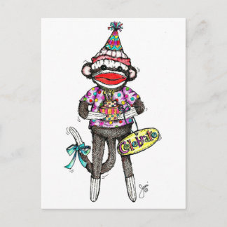 CELEBRAAT! Sock Monkey Briefkaart