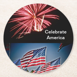 Celebrate America-ansichtkaart Ronde Kartonnen Onderzetter