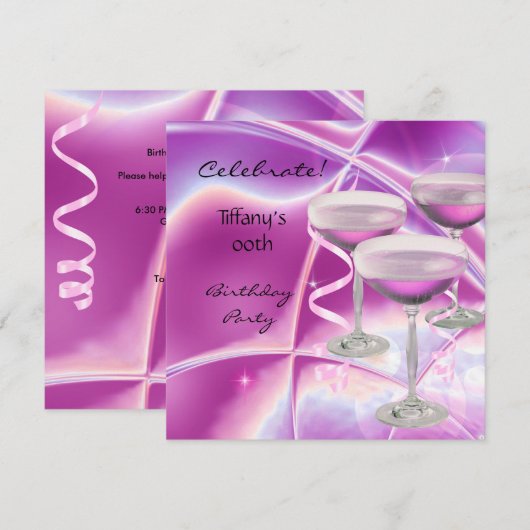 Celebrate Birthday Party pink Champagne Kaart (Voorkant / Achterkant)