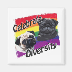 Celebrate Diversity Black en Fawn Pug Magneet