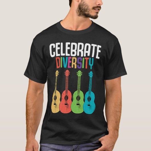 Celebrate Diversity  Ukulele Player Music  Graphic T-shirt (Voorkant)