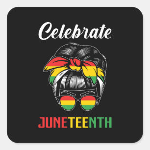 Celebrate Junetetiende   Messy Bun   Rood Zwart Gr Vierkante Sticker