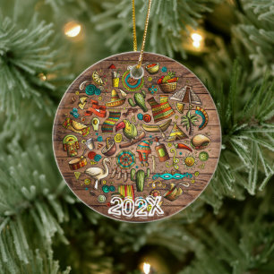 Celebrate Mexico Aangepaste Naam Bericht Jaar Keramisch Ornament