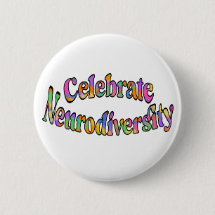 Celebrate Neurodiversity Rainbow Typography Wit Ronde Button 5,7 Cm