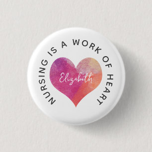 Celebrate Neurses Pink Waterverf Heart Ronde Button 3,2 Cm