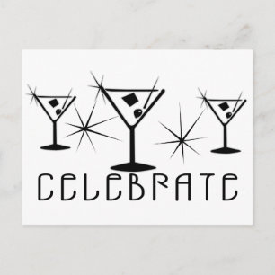 Celebrate - Retro Martinis - Zwart-wit Briefkaart