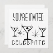 Celebrate - Retro Martinis - Zwart-wit Kaart (Voorkant / Achterkant)