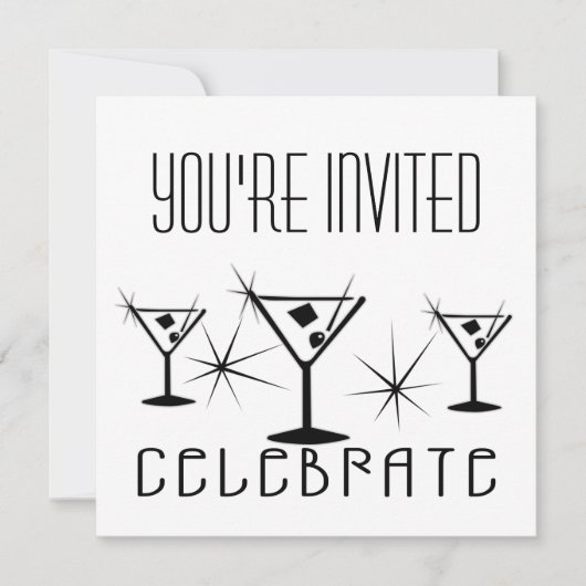 Celebrate - Retro Martinis - Zwart-wit Kaart (Voorkant)