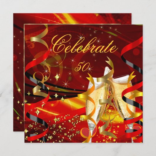 Celebration Champagne Abstract Red Gold Party 3 Kaart (Voorkant / Achterkant)