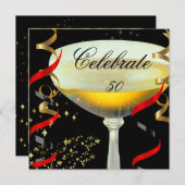 Celebration Champagne Red Gold Black Party Kaart (Voorkant / Achterkant)