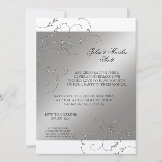 Célébration de 25 ans, Invitation pour les 25 ans  (Devant)