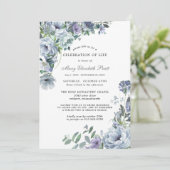 Célébration de la vie Blue Floral Invitation (Debout devant)