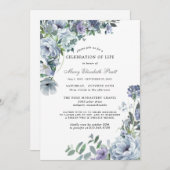 Célébration de la vie Blue Floral Invitation (Devant / Derrière)