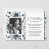 Célébration de la vie Blue Floral Photo Invitation (Devant)