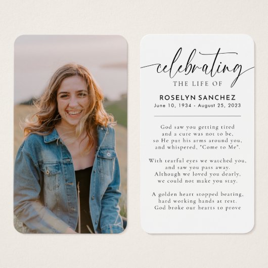 Célébration de la vie de nom Photo Funeral Prayer (Devant & derrière)