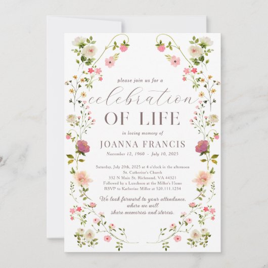 Célébration De La Vie Fleurs Belle Invitation (Devant)