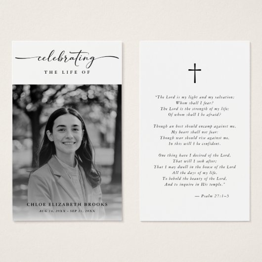 Célébration de la vie Funéraire Carte de prière ph (Devant & derrière)