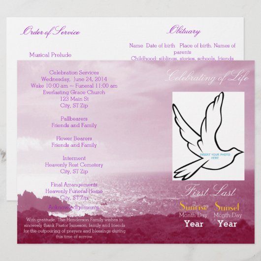 Célébration de la vie Funéraire Programme - un seu (Devant / Derrière)