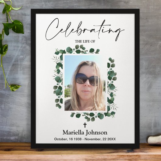Célébration de la vie Greenery Funeral Poster