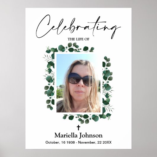Célébration de la vie Greenery Funeral Poster (Devant)