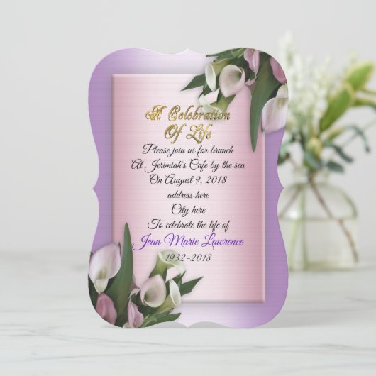 Célébration de la vie Invitation calla lys (Debout devant)