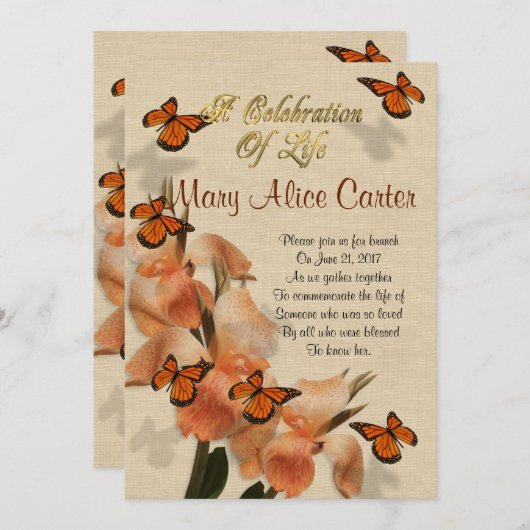 Célébration de la vie Invitation canna lys (Devant / Derrière)