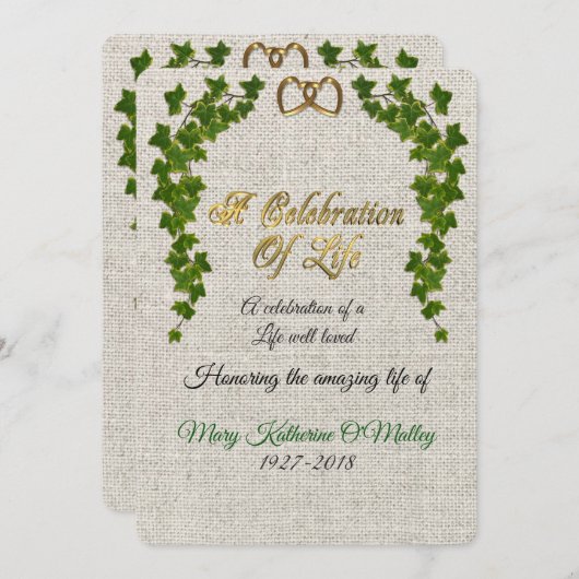 Célébration de la vie Invitation Frontière d'Ivy (Devant / Derrière)