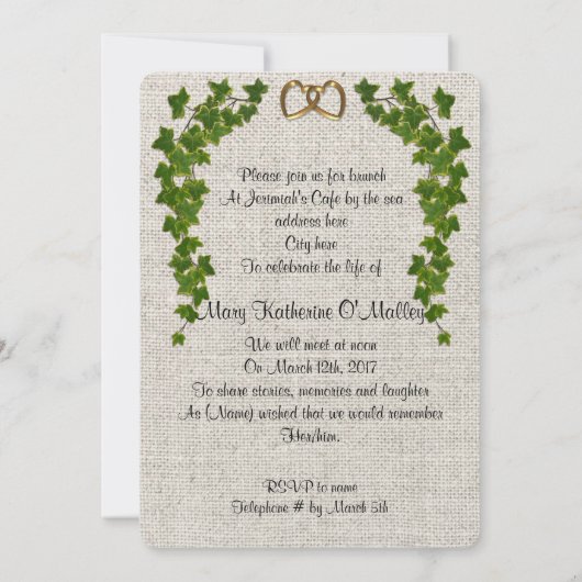 Célébration de la vie Invitation Frontière d'Ivy (Dos)