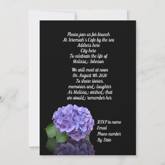 Célébration de la vie Invitation Hydrangea sur noi (Dos)