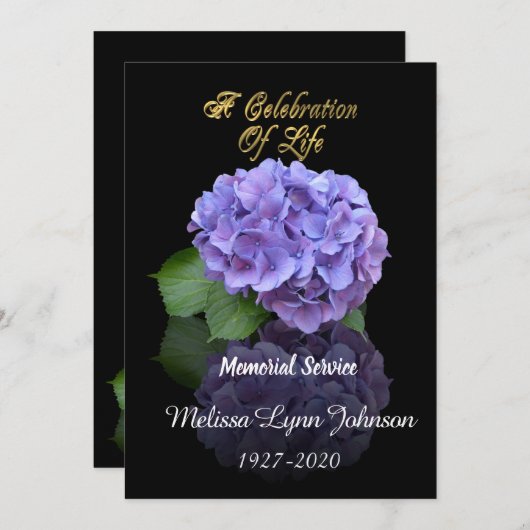 Célébration de la vie Invitation Hydrangea sur noi (Devant / Derrière)
