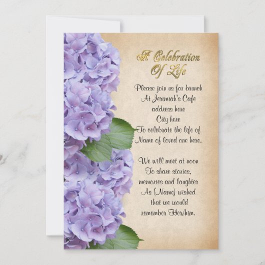 Célébration de la vie Invitation hydrangée (Devant)