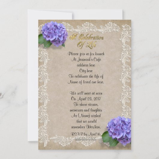 Célébration de la vie Invitation hydrangée (Devant)