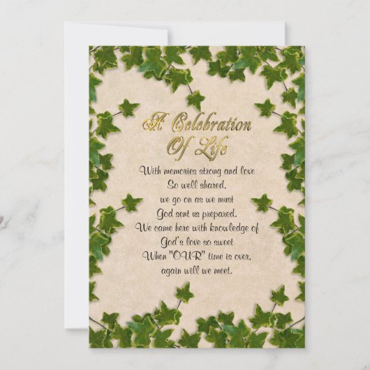 Célébration de la vie Invitation ivy (Devant)