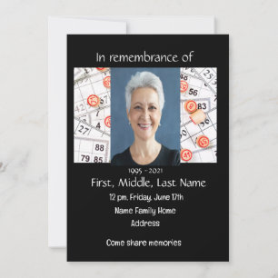 Célébration de la vie Invitation Jeu de Bingo