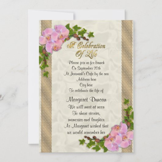 Célébration de la vie Invitation orchidées (Devant)